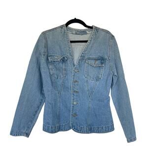 Vintage Women’s Denim V Neck Denim Jacket Size Medium
